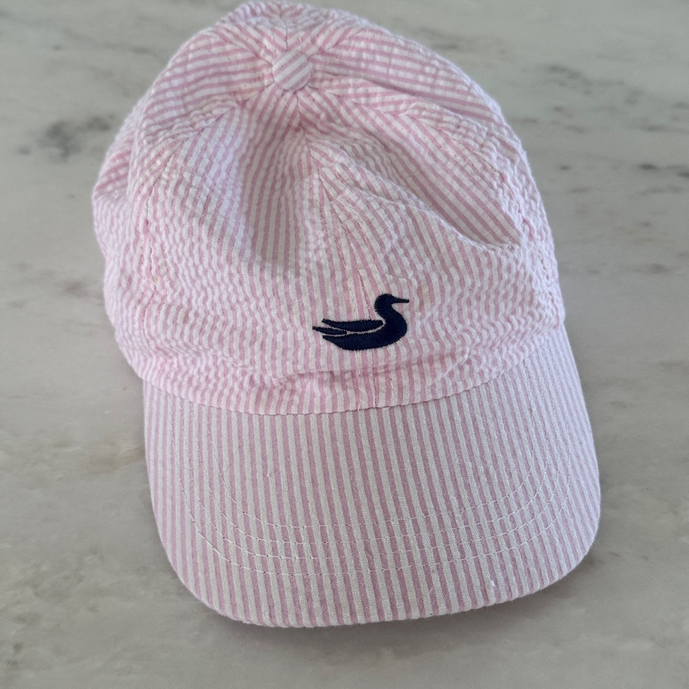 NWT Southern Marsh Pink Seersucker Hat with Navy logo Cotton